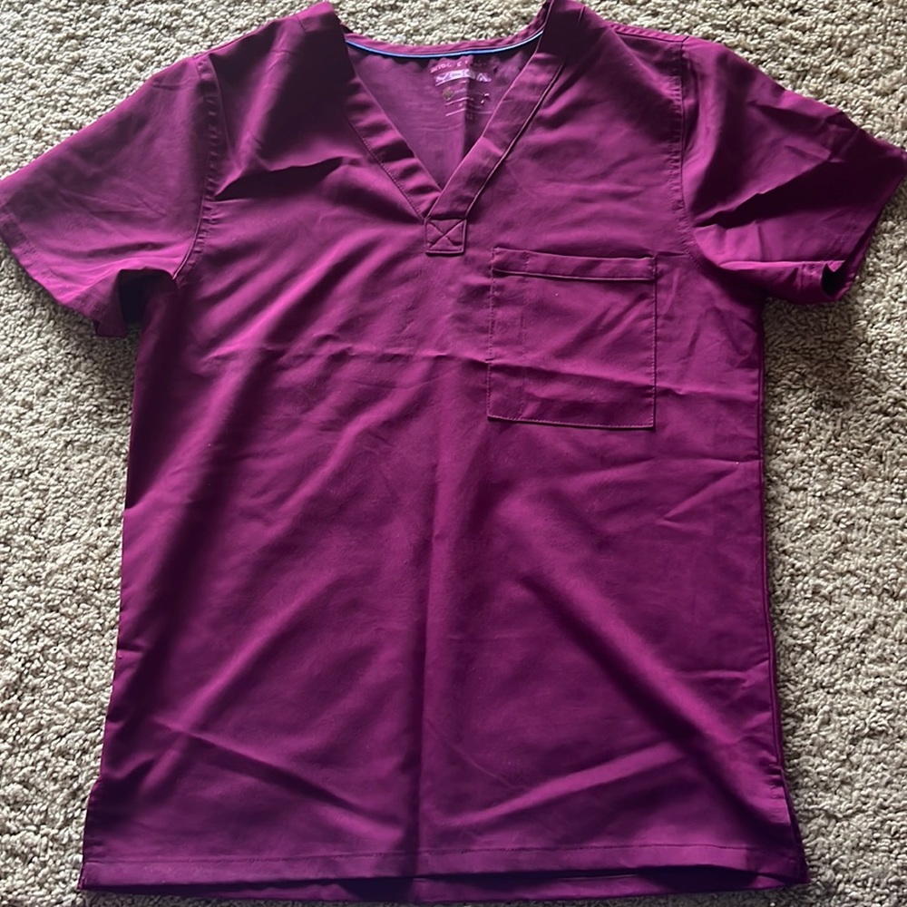 Healing hand maroon scrub top